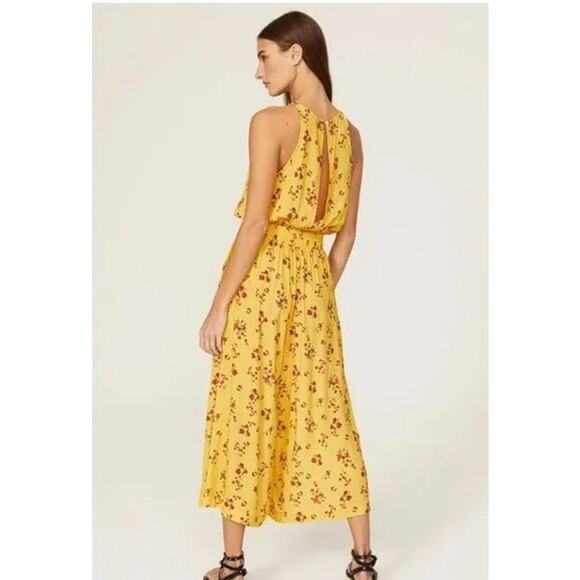 THAKOON Yellow Floral Sleeveless  Back Button Closure Wide Leg Jumpsuit Size 6 - Picture 3 of 16
